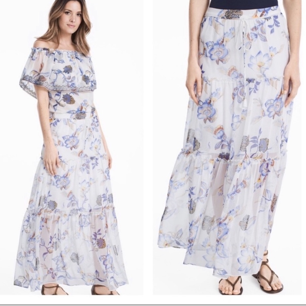 White House Black market, Off the shoulder Embroidered floral printed top. - Picture 4 of 10